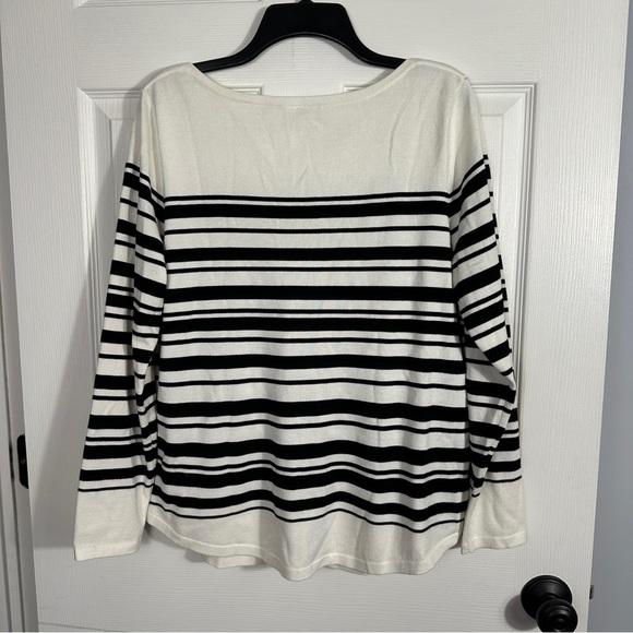 Chico's sz. 2 (Lg) boat neck sweater, cream with black stripes, long sleeve - Picture 8 of 8
